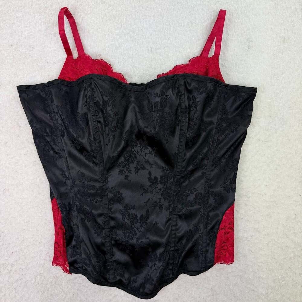 Fredericks of Hollywood Corset Bustier Black Red Lace Goth Y2K Lingerie Sz 36
